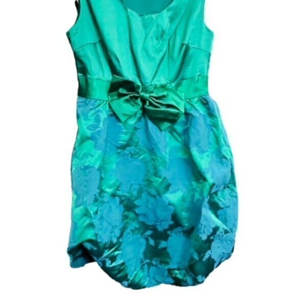 BUNDLE 3 FOR $18- Green Blue Floral Brocade Party‎ Dress 50/60's Style Balloon - Picture 1 of 16